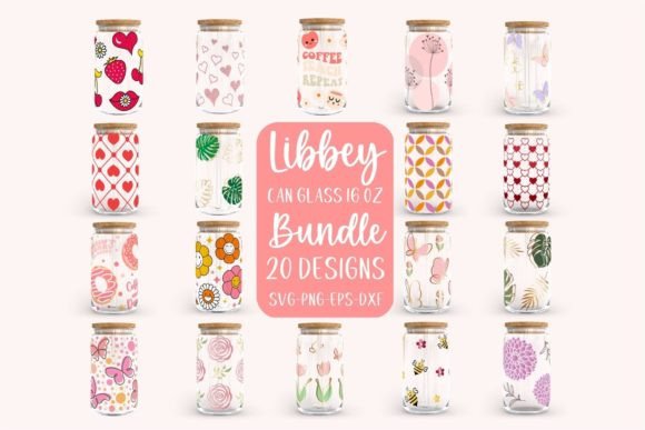 20 Libbey Can Glass Bundle, SVG Wraps for Digital Sellers