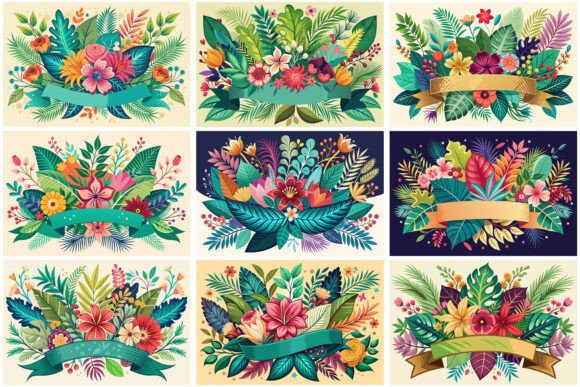 Beautiful Banner Floral Leaves Template for Graphics and Illustrations
