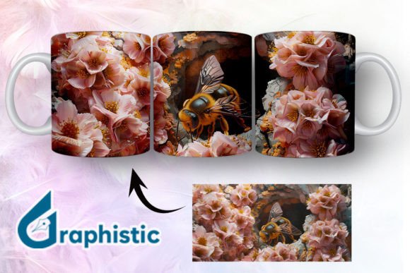 Bee Floral Break Through Mug Wrap 03 Graphics