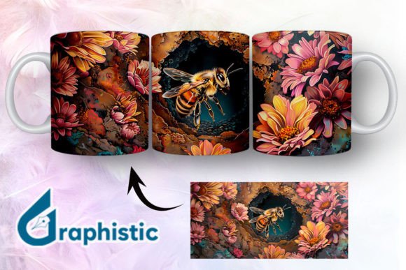 Bee Floral Break Through Mug Wrap 18 - Graphics & Illustrations