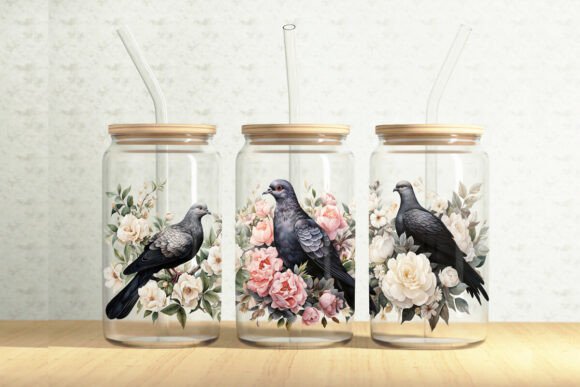 Black Floral Doves Graphic for Crafting and Handmade Projects