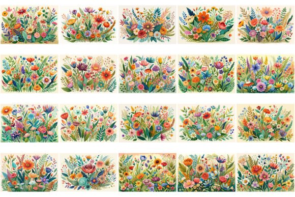 Boho Watercolor Wildflowers Bundle for Graphics and Illustrations