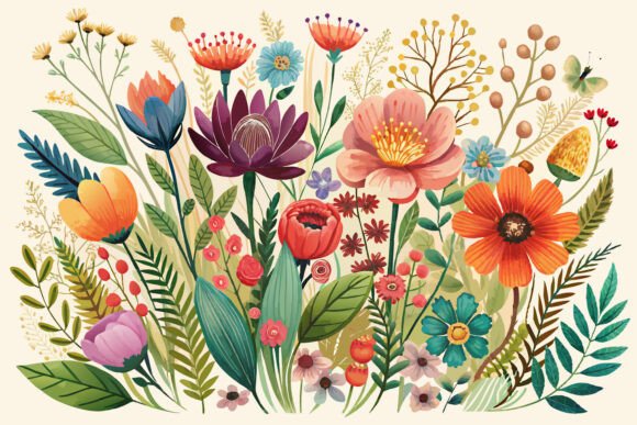 Boho Watercolor Wildflowers for Creative Design Projects