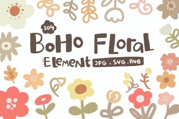Cute Boho Floral Element Set for Graphics and Illustrations