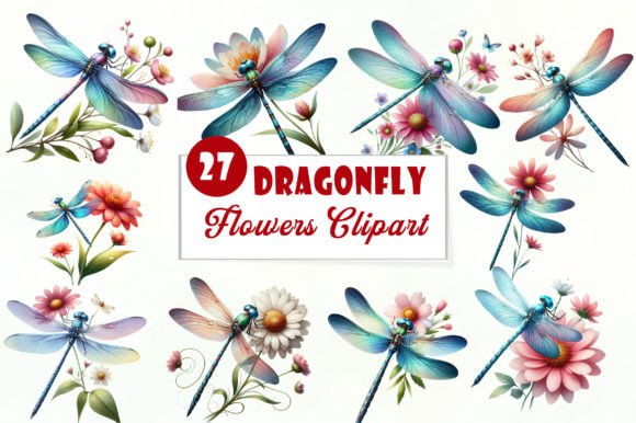 Dragonfly with Flowers Clipart Bundle for Crafting & Design