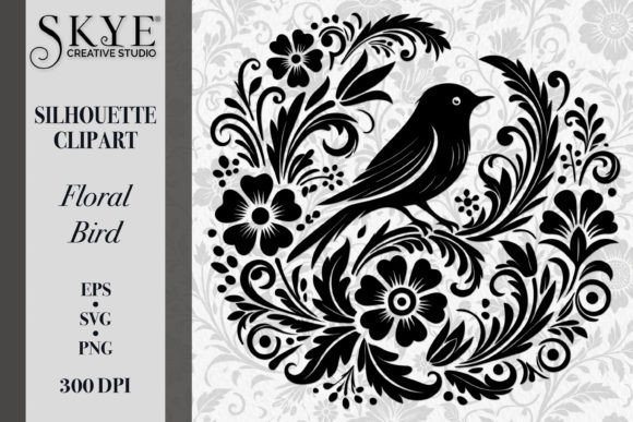 Elegant Floral Bird Silhouette SVG 04 for Graphics and Illustrations