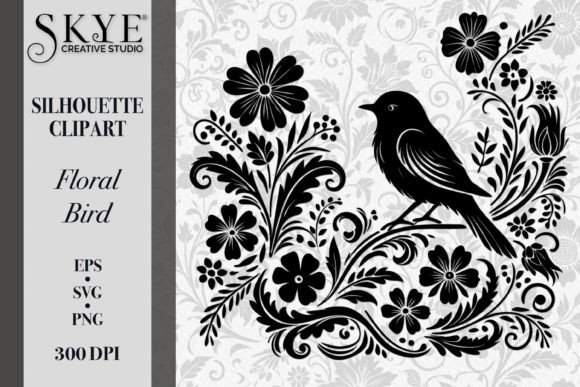 Elegant Floral Bird Silhouette SVG 07 - Graphics for Illustrations