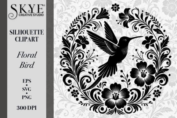 Elegant Floral Bird Silhouette SVG 13 for Branding and Packaging
