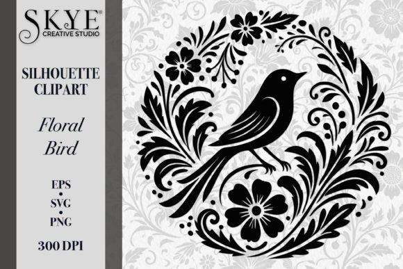 Elegant Summer Floral Bird Silhouette Graphics