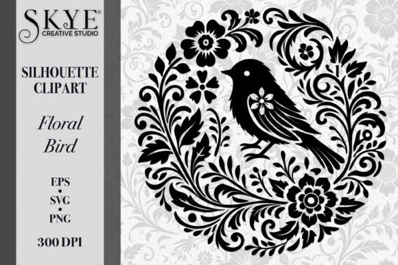 Elegant Summer Floral Bird Silhouette Illustration