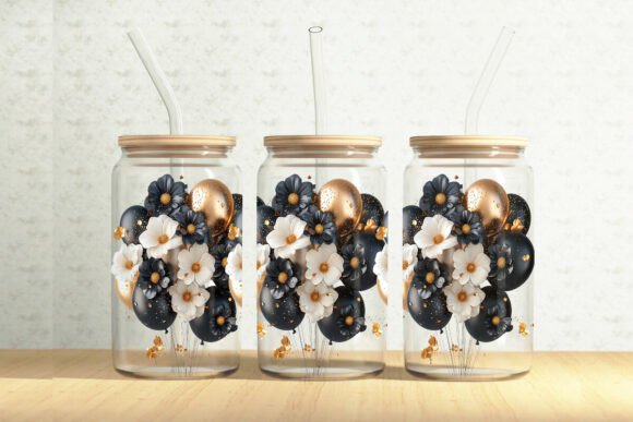 Floral Balloons 16oz Glass Can Wrap – A Graphic Design Asset for Content Creators