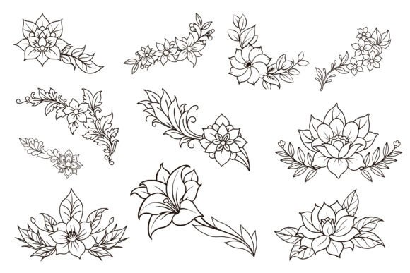 Floral Border Line Art Set for Modern Web Design