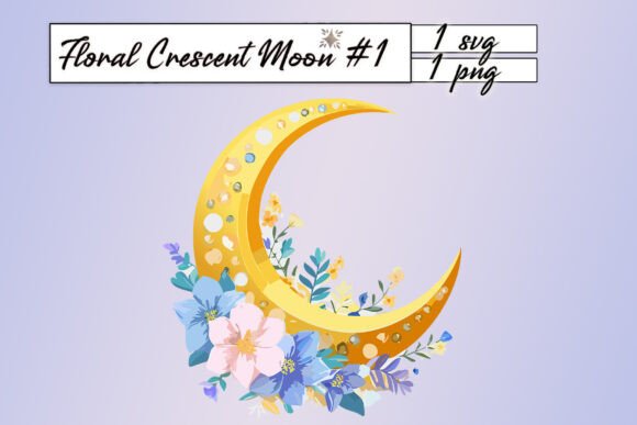 Floral Crescent Moon SVG PNG for Crafting & Illustrations