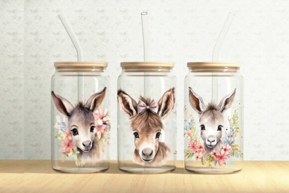 Floral Donkeys 16oz Glass Can Wrap - A Vibrant Graphic Design Asset