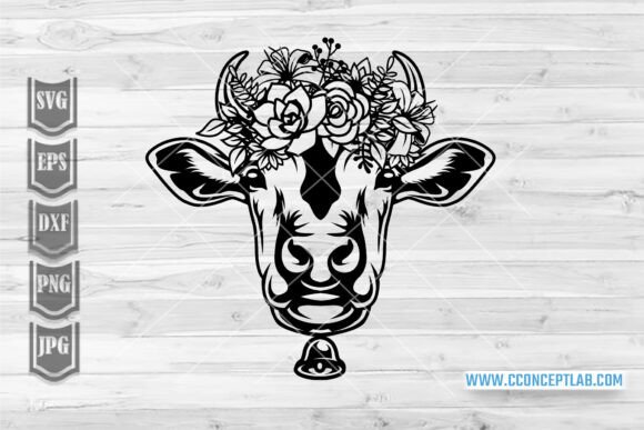 Floral Farm Cow Head Svg for Branding and Graphics