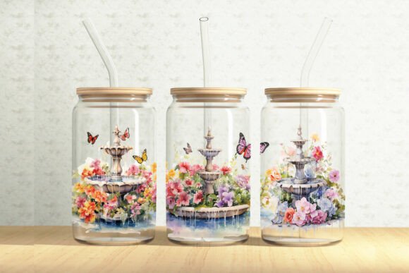 Floral Fountains 16oz Glass Can Wrap - A Versatile Graphic Design Asset