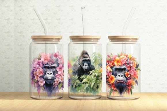 Floral Gorillas 16oz Glass Can Wrap Graphics