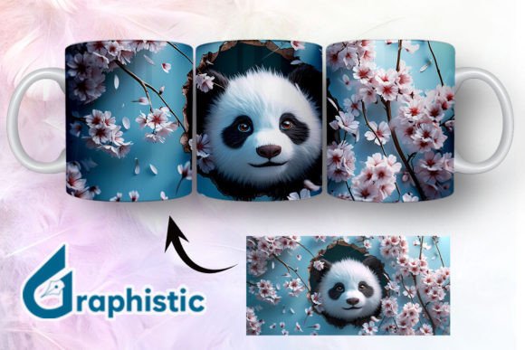 Floral Panda Break Through Mug Wrap 02 - A Versatile Graphic Design Asset