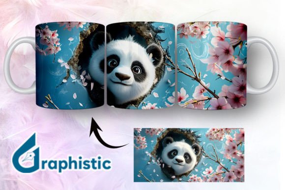 Floral Panda Break Through Mug Wrap 09 Graphics