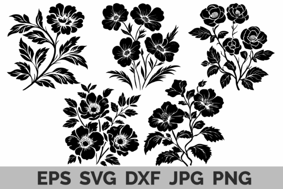 Floral Silhouettes Flower SVG Cut Files for Web & Editorial Design