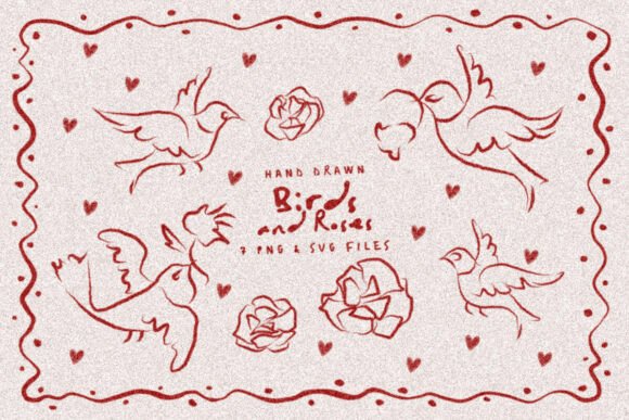 Hand Drawn Bird and Rose Doodles for Branding and Packaging