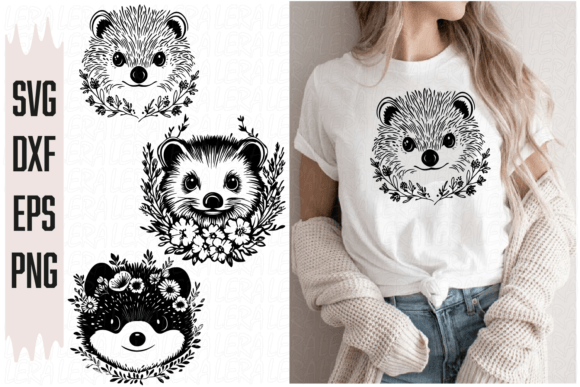 Hedgehog Pattern Floral Graphics for Crafting