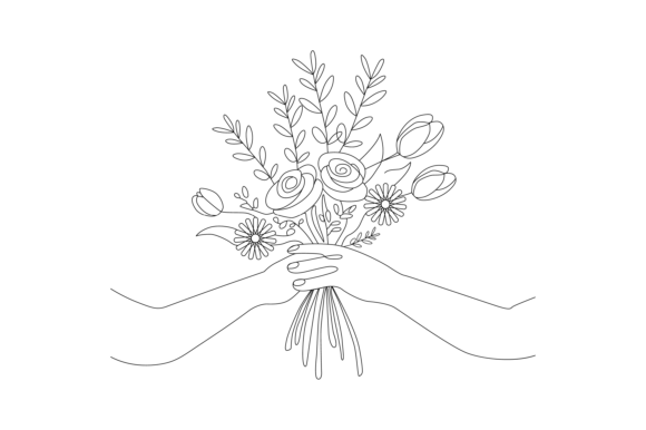 Line Art of Hands Holding Floral Vector for Branding and Marketing