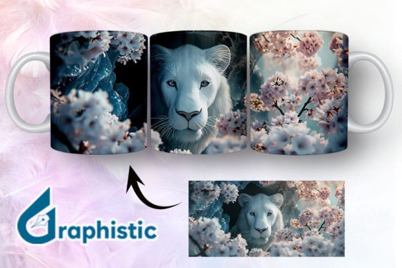 Lion Floral Break Through Mug Wrap 04 - Premium Graphics for Handmade Creations
