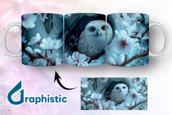 Owl Floral Break Through Mug Wrap 05 Graphics