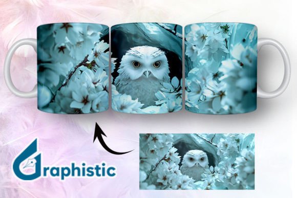 Owl Floral Break Through Mug Wrap 08 - Graphics for Branding