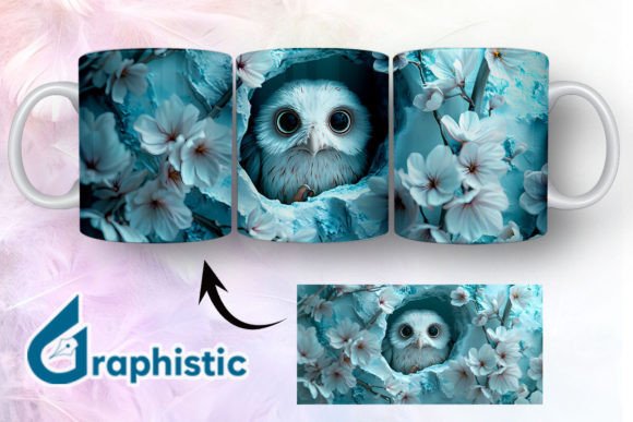 Owl Floral Break Through Mug Wrap 10 - Graphics & Illustrations for Creative Projects
