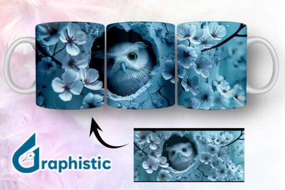 Owl Floral Break Through Mug Wrap 17 - Graphics & Illustrations
