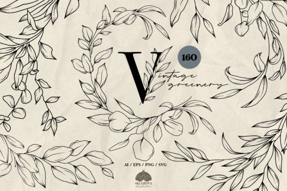 Vintage Greenery Line Art Collection SVG for Graphics and Illustrations