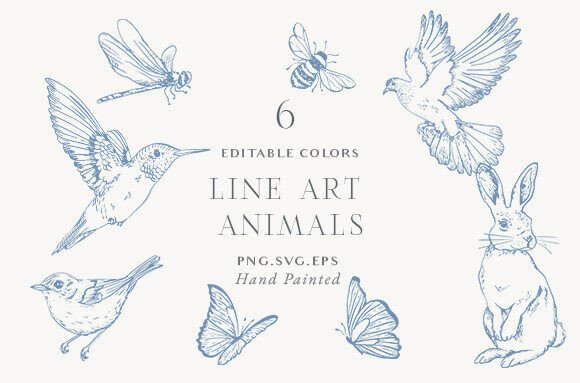 Vintage Line Art Animals Whimsical Png for Blog and Web Graphics