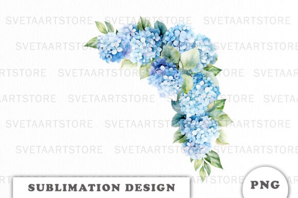 Watercolor Blue Hydrangea Border Png for Branding and Design