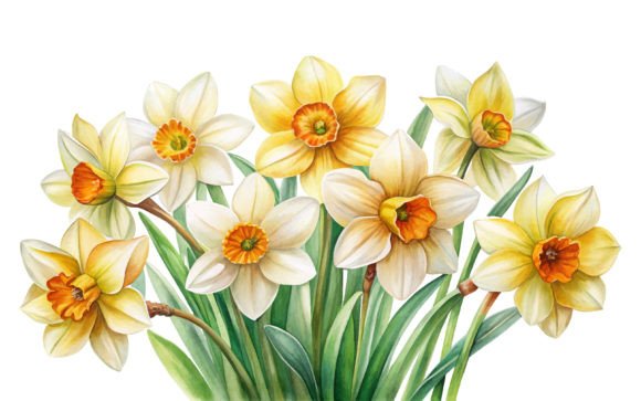 Watercolor Daffodil Floral Design for Graphic Projects