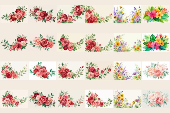 Watercolor Flower Corner Border Graphics for Crafting