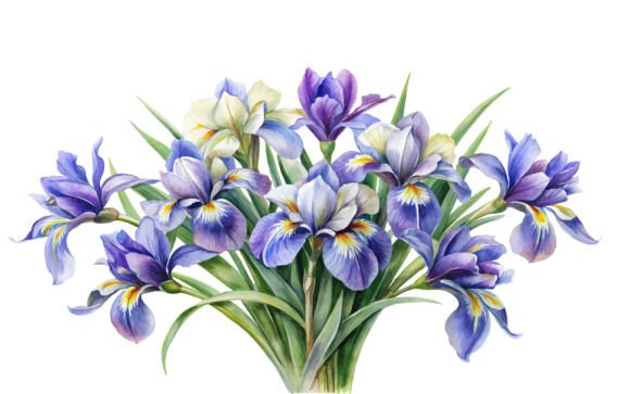 Watercolor Iris Floral Design for Crafting and Graphics
